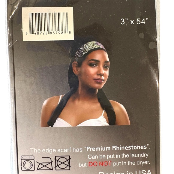 Black Diamond Rhinestone Elastic Nonslip Washable Edge Scarf Headband - Picture 7 of 7